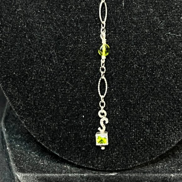 Barse Sterling Silver W/Green Rhinestones And Beads Lariat Necklace 18" (3699) - Picture 2 of 7